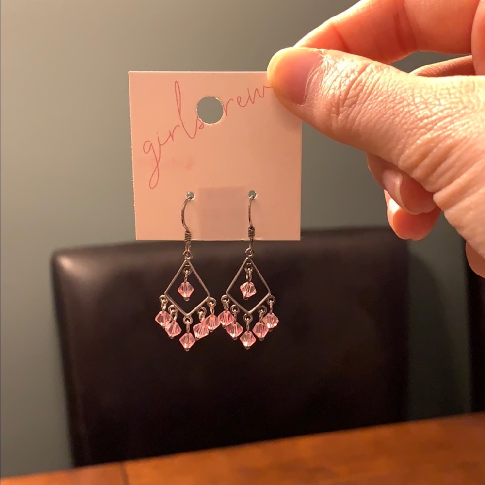 Silver and pink rhinestone earrings